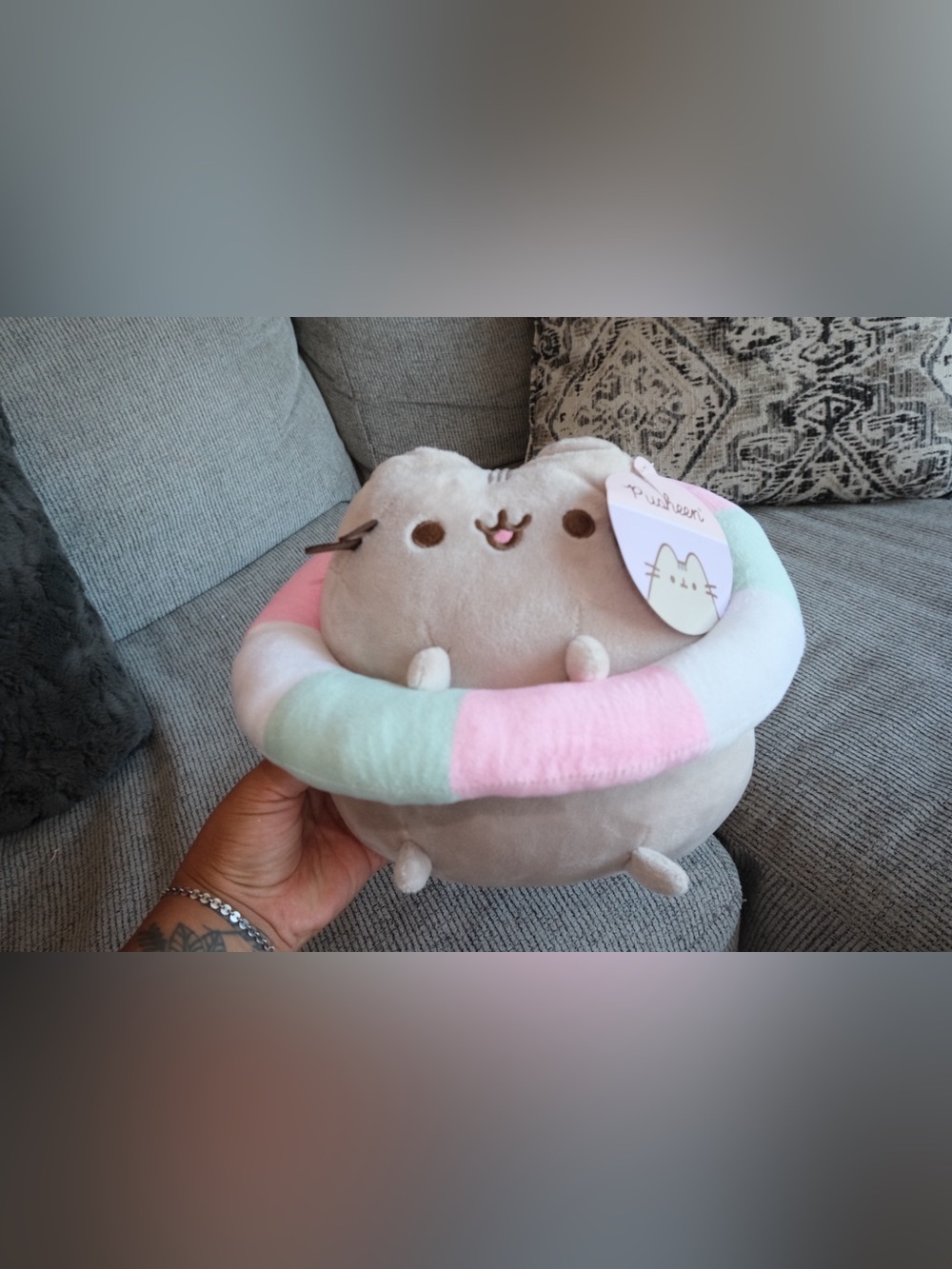 Pusheen Plush with Pastel Pink & Mint Donut Float